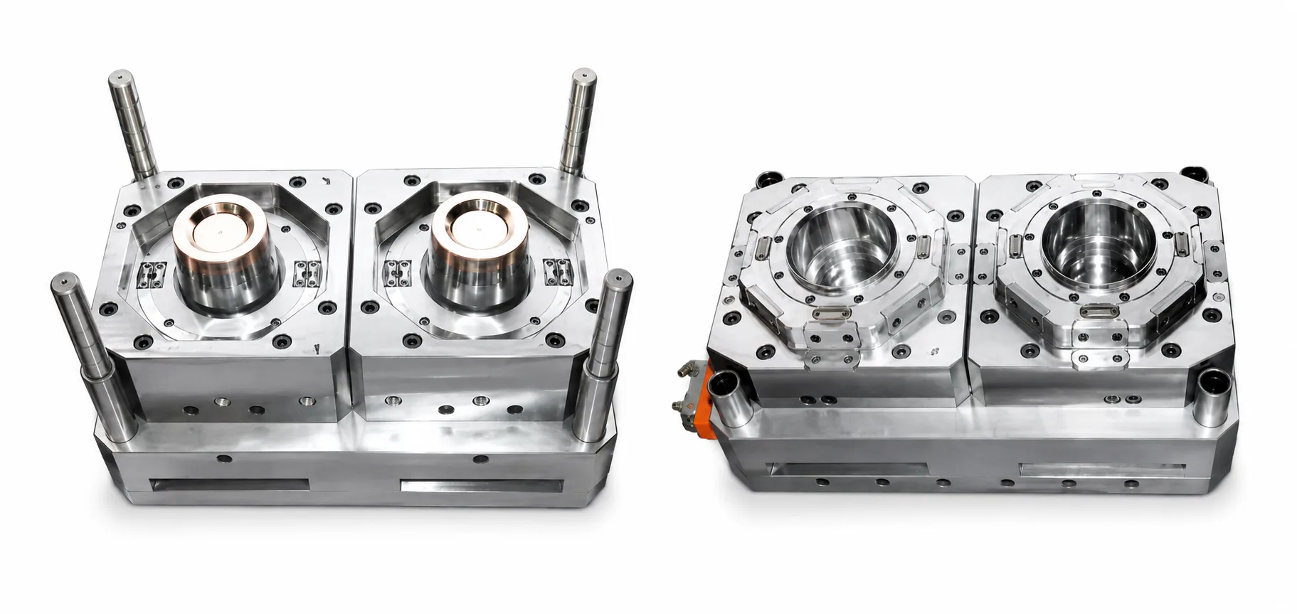 Two-cavity mould for a two-litre handled food bucket