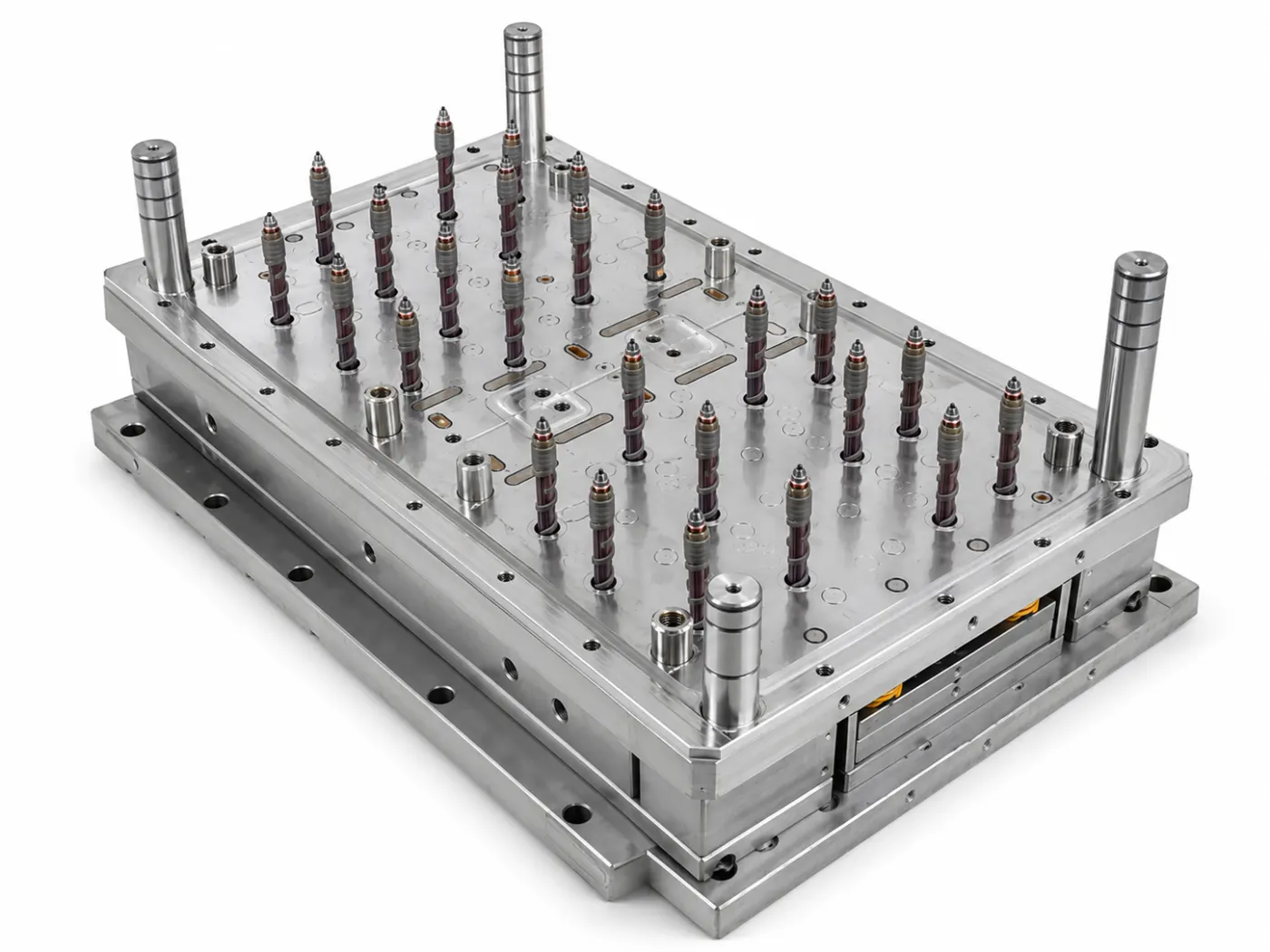 Complete multi-cavity mould with valve-gate hot runner integration